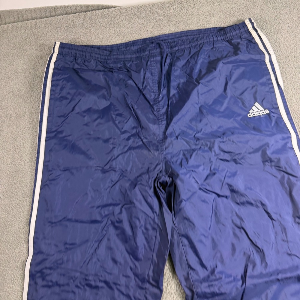 Vintage Adidas Navy Blue Nylon Track Pants White Stripes XL RN 88387 CA 00411